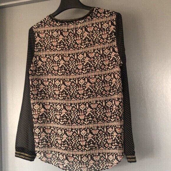 Maison Scotch & Soda Sheer Aztec Boho Top Womens 2 Black Red Gold Long Sleeve - Picture 2 of 6
